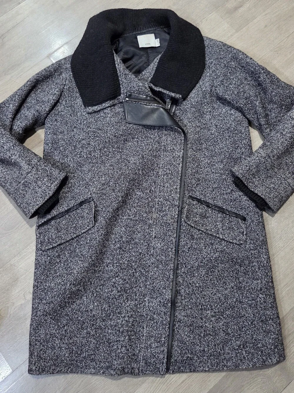 Vince Gray Coat with Black Contrast Collar